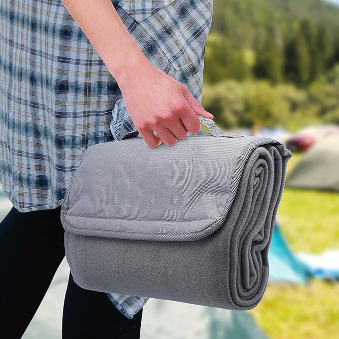 DISCOUNT PROMOS Roll Up Picnic Blankets Set of 10 Bulk Pack - Great Outdoor Blanket for Camping Picnic Beach Sports Outdoor Activities - Grey