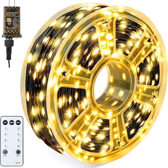Joiedomi 1200 LED Christmas Lights Outdoor394 FT Warm White Christmas Tree Lights with 8 Modes Timer PVC Green Wire String Lights with Reel for Indoor Outdoor Holiday Xmas Eve Night Decorations