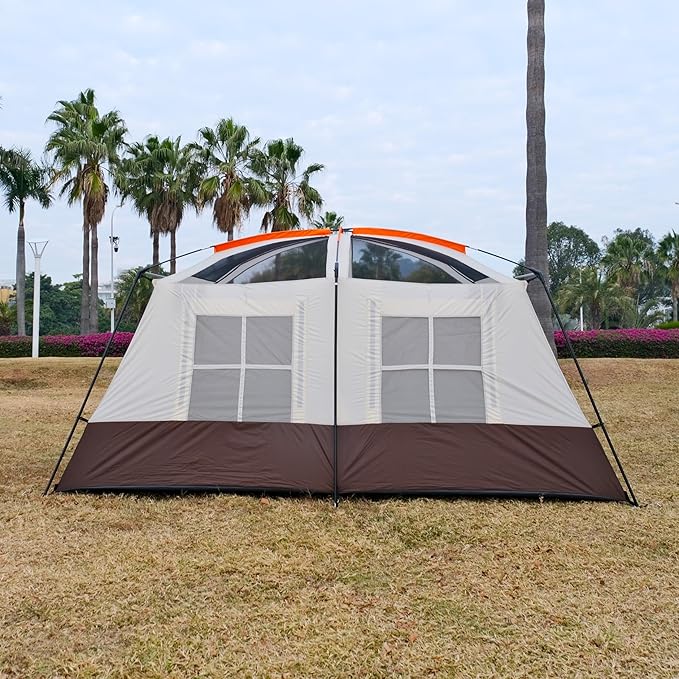 KTT Extra Large Tent 8-10-12 PersonFamily Cabin Tents2 Rooms3 Doors and 3 Windows with MeshStraight WallWaterproofDouble LayerBig Tents for OutdoorPicnicCampingFamily Gathering