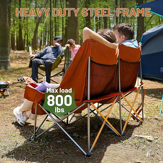 Timber Ridge Double Camping Chair Heavy Duty Outdoor Folding Camp Couch Loveseat Camping Chairs Perfect for Campsites Patio/Lawn Soccer Games or Other Youth Sports Supports 600 lbs
