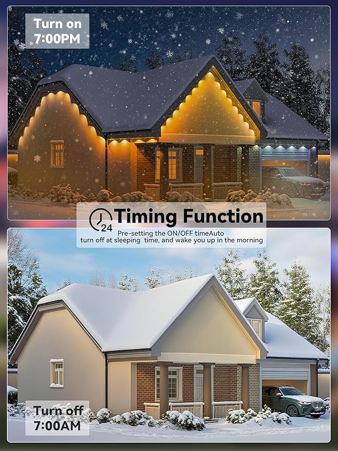 Permanent Outdoor Lights150FT RGB Christmas House Lights Outdoor with APP Remote Control IP67 Waterproof Smart Eternity Eaves Lighting for Holiday Party Daily