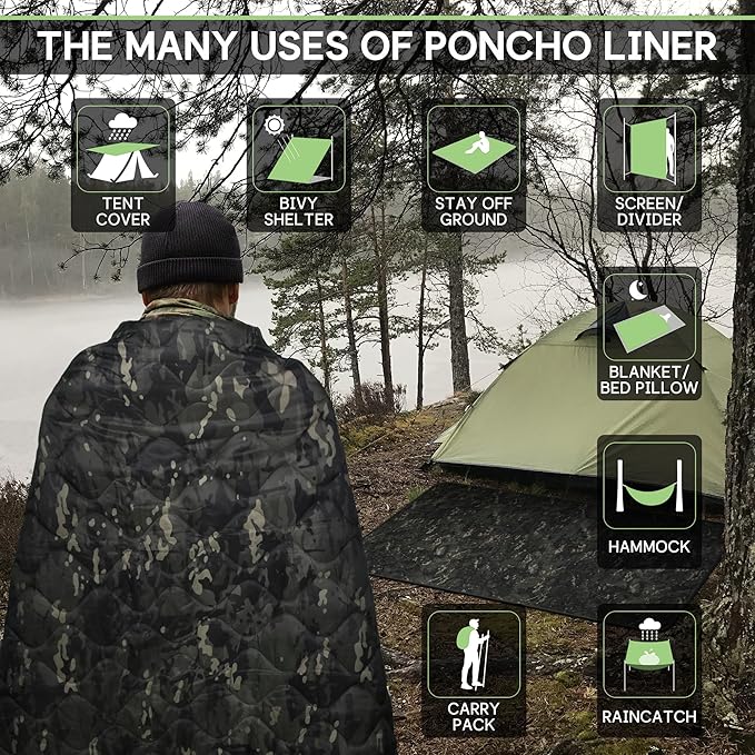 Mirzoyan Woobie Blanket Military Poncho Liner Camo Insulated Camping Woobie Blanket for Outdoor Hiking Survival Hunting
