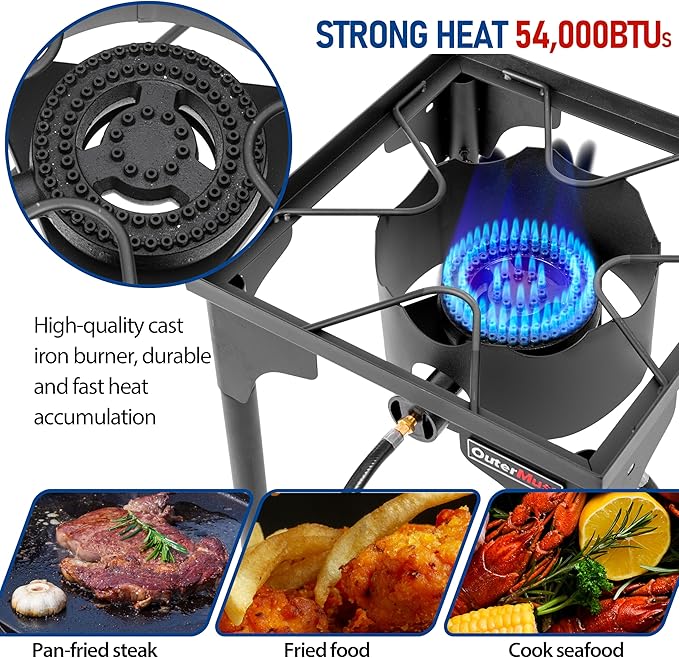 Outdoor Propane Burner Camping Stove Gas Burner with Adjustable Legs Ideal for Camping Home Brewing Turkey Frying and Maple Syrup Boiling