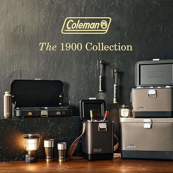 Coleman 1900 Collection 3-in-1 Propane Camping Stove Cast Iron Grill &amp Griddle Accessories Included 24000 BTUs Across 2 Adjustable Burners with Wind Guards &amp Matchless Lighting