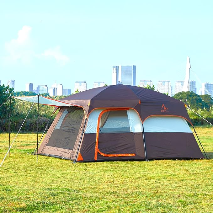 KTT Large Tent 8-10-12 PersonFamily Cabin Tents2 Rooms2 Doors and 4 Windows with MeshStraight WallWaterproofDouble LayerBig Tents for OutdoorPicnicCampingFamily Gathering