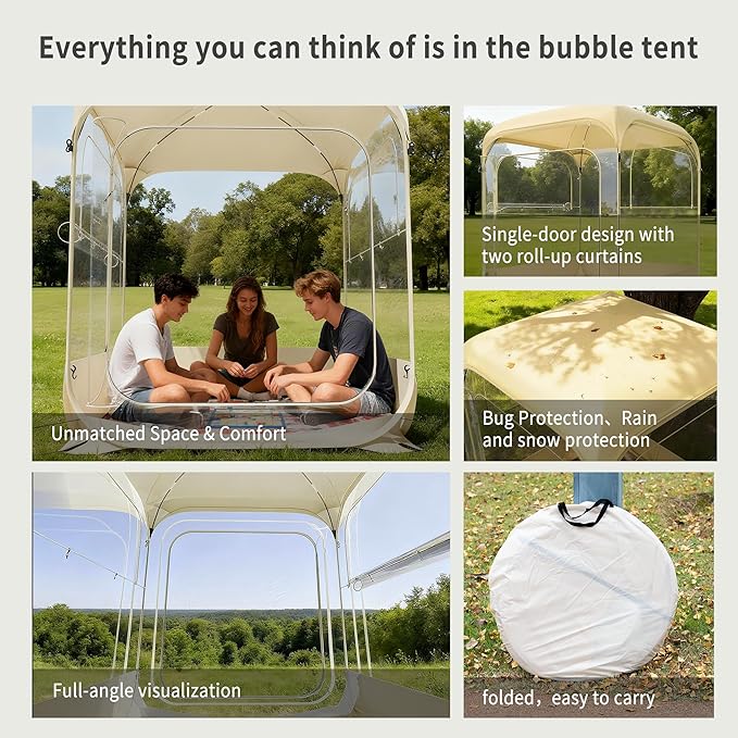 TABU 6×6ft Pop Up Bubble Tent with Top Cover for 4-6Coldproof &amp Windproof Outdoor Bubble Tent with Vent WindowsLarge Camping Shelters for BackyardsPartyHikingHeightened Version Beige