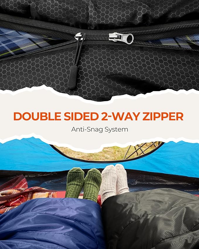 Sportneer 0 Degree Sleeping Bag for Cold Weather XL Winter Sleeping Bag for Adults Flannel Lined Camping Sleeping Bag 32°F–59°F Rated 87 x 33.5 4.4 lbs Detachable Hood Compression Sack
