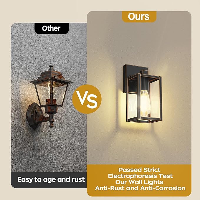 WIHTU Outdoor Lights for House LED Exterior Front Porch Light Fixtures for Outside Waterproof Wall Light Outdoor Sconce Lights for Patio Garage Doorway Entryway (Black with Gold Rim)