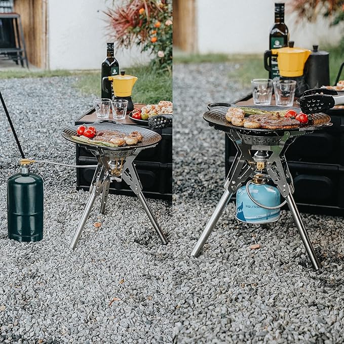 ONLYFIRE OUTDOOR LIVING Portable Camping Stove with Storage Bag Foldable Propane Gas Stove Multi-fuel Camp Stove for Patio Cooking Hiking Picnic RV Tailgating Emergency Use Stainless Steel GS350