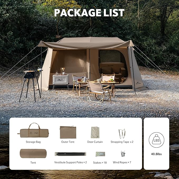 Naturehike Village Lite Camping Tent 60S Easy Setup Instant Tents for Camping Double Layer 4/8 Person Tent with with Full Rainfly