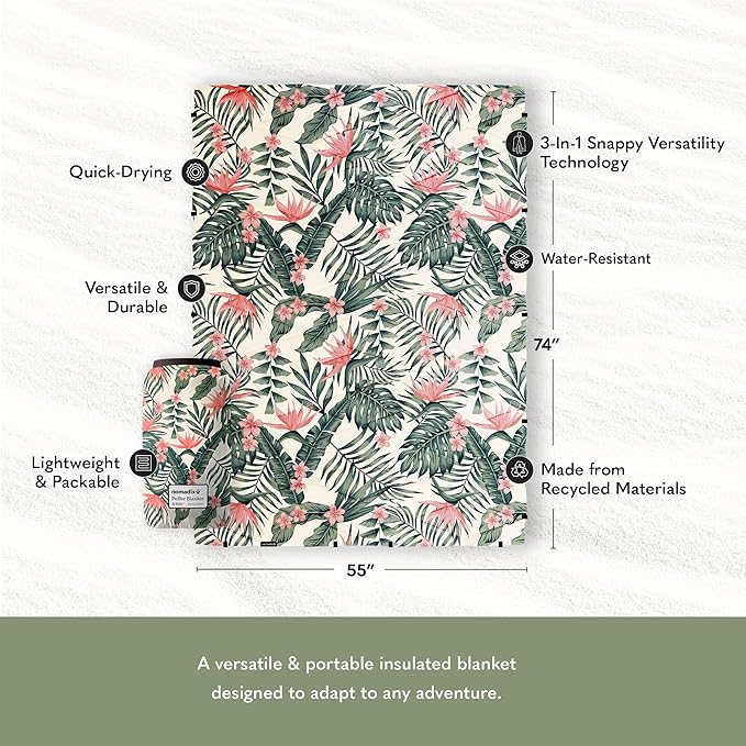 Nomadix Puffer Blanket – Water-Resistant Eco-Friendly Insulated Blanket with Snaps for Camping Beach and Travel Made from Recycled Materials