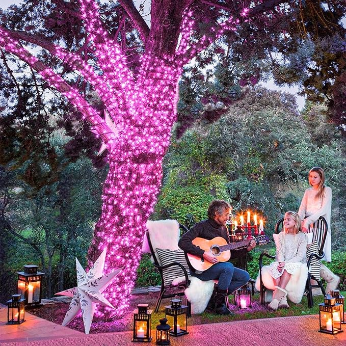 100FT 300 LED Christmas Lights Pink Outdoor String Lights with 8 Modes Waterproof Plug in Connectable String Twinkle Lights Green Wire for Indoor Patio Garden Love Party Decorations