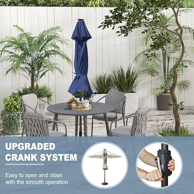 EliteShade USA 10-Year-Non-Fading 10Ft Market Umbrella with 80 LED Lights Patio Umbrella Outdoor Table Umbrella with Ventilation(Navy Blue)