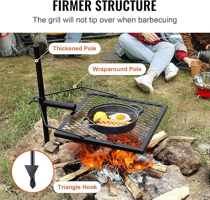 VEVOR Swivel Campfire Grill Fire Pit Grill Grate over Fire Pits Heavy Duty Steel Grill Grates 360° Adjustable Open Fire Outdoor Cooking Equipment Portable Camp Fire Racks for Camping Outdoor BBQ