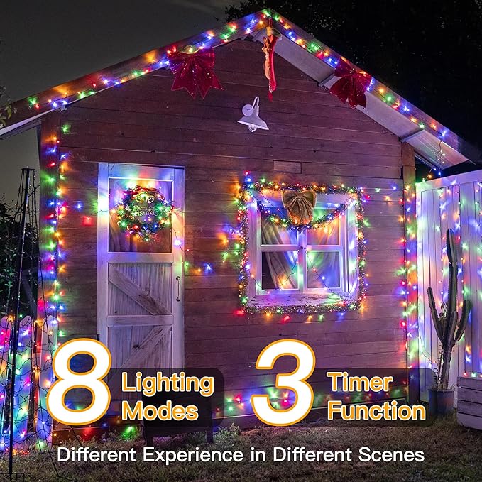 Ollny Christmas Lights 1000LED 328FT Long Christmas Tree Lights with 8 Modes Remote Timer IP44 Waterproof Outdoor Christmas Lights for Tree House Yard Outside Xmas Decorations Multicolor