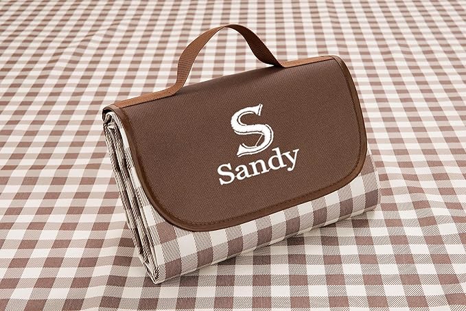 EURYNOME Custom Picnic Blanket Personalized w/Embroidery - Waterproof 600D Oxford Large Beach Mat for Camping Hiking - Add Name/Text!