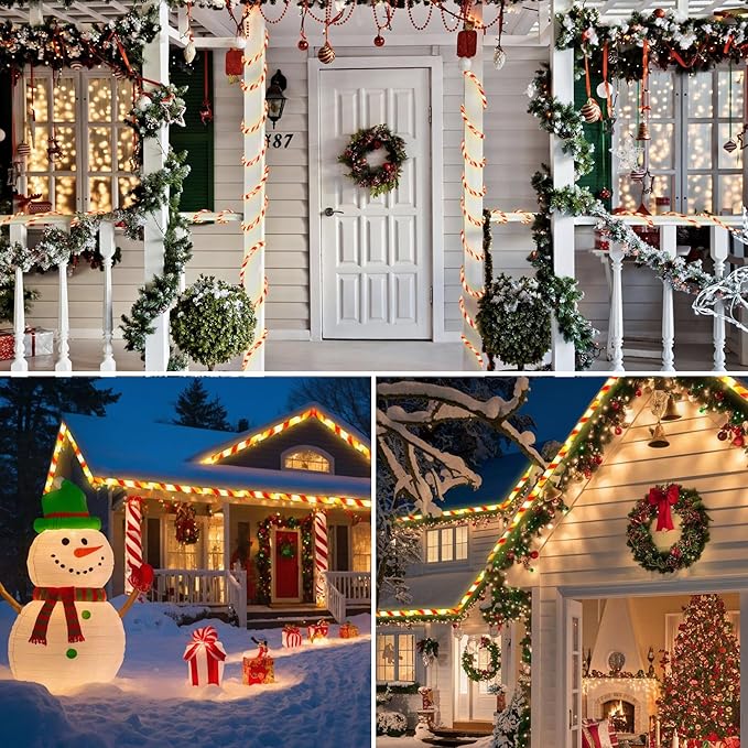 Toodour Christmas Candy Cane Lights 50ft 360 LED Candy Cane Rope Lights Outdoor with 8 Modes Connectable Timer Waterproof White &amp Red Christmas Light for Garden Patio Bedroom Party Xmas Decor