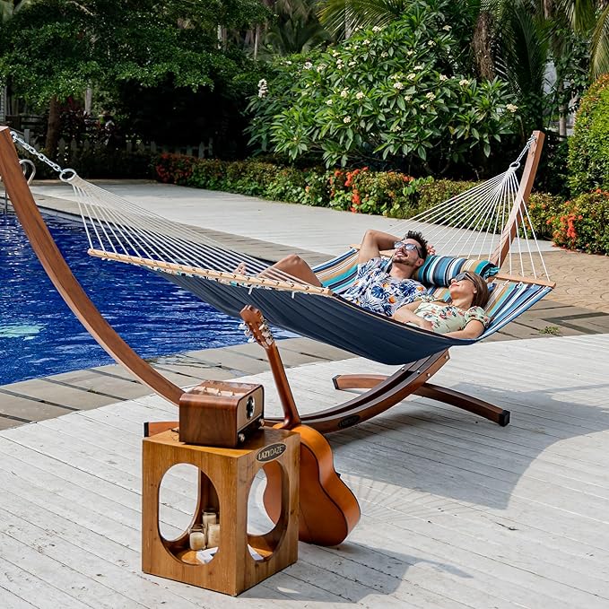 Lazy Daze Hammocks 12 FT Quilted Fabric Double Hammock with Spreader Bars and Detachable Pillow 450lbs Weight Capacity