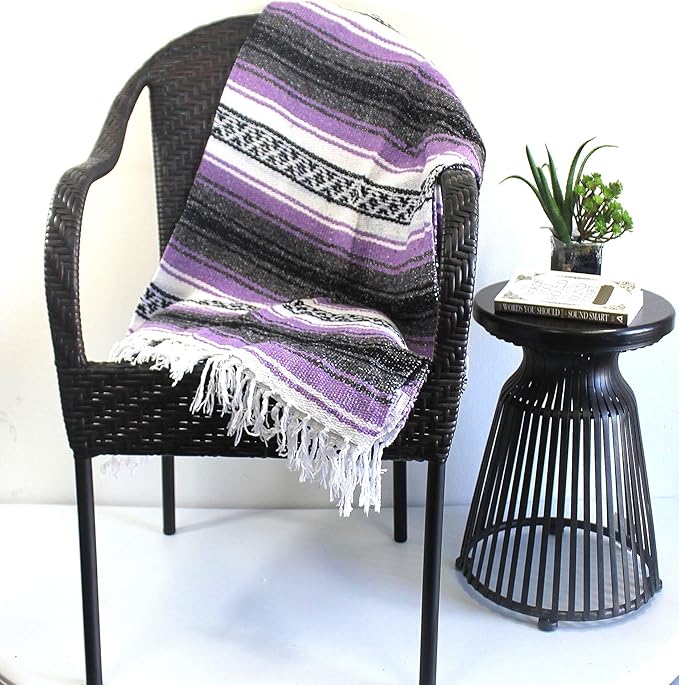Del Mex Classic Mexican Blanket Large Authentic Woven Falsa Throw (70x50) Artisan Southwest Décor for Beach Yoga Outdoors (Lavender)