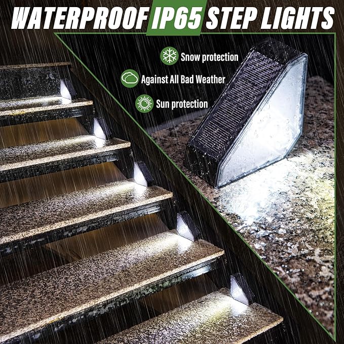 JSOT Solar Step Stair Lights Outdoor Yard Decor 8 Pack IP65 Waterproof Deck Lighting for Outside Solar Powered Solar Garden Light Decor for Fence Backyard Front Porch Step Balcony Wall Patio