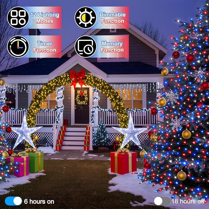 750 LED 240FT Christmas String Lights Outdoor Christmas Light with 8 Lighting Modes&amp Timer &amp Memory Plug in Waterproof Clear Wire Twinkle Light for for Xmas Yard Tree Party Decor Red White B