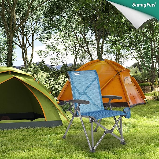 SUNNYFEEL Folding Camping Chair Heavy Duty Ergonomic Chairs Support 500lbs with Adjustable Breathable High Back Support and Cup Holder Aluminum Frame for Fishing Camp Beach Lawn RV Patio
