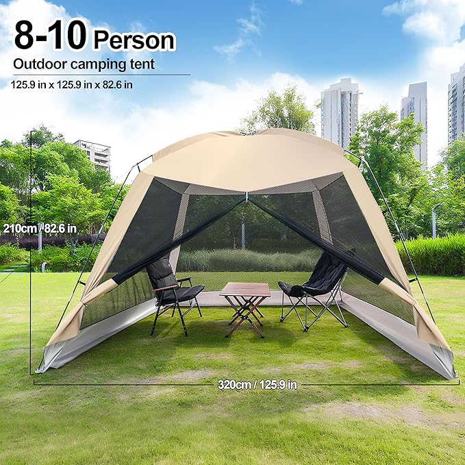 12'x12' Camping Screen Tent - Portable Screen Canopy 8-10 Person&ampInstant UV Resistant Sun ShelterEasy to Set Up&ampMosquito Net Tent&ampWaterproofSuitable for Family Camping TripBackyardPicn
