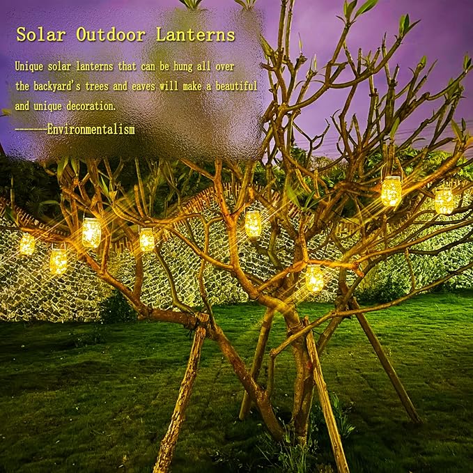Cooo 12 Pack Gifts for Him Her Solar Lanterns Outdoor Waterproof Upgraded Crystal Glass Solar Mason Jar Lights 30 LED 215% Larger SolarPanel（Just a Little MoreGet Double The Delight-Warm White）
