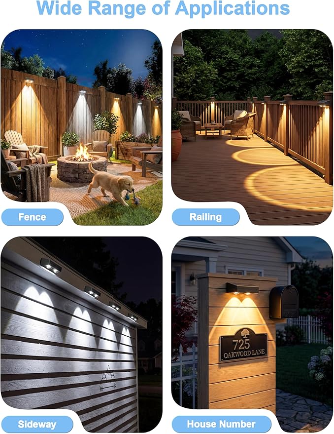 Solar Fence Lights with Remote Warm White Cool White and RGB Color Glow LED Outdoor Wall Lights IP65 Waterproof Solar Lights for Fence Backyard Railing and Deck Home Improvement 2 Pack