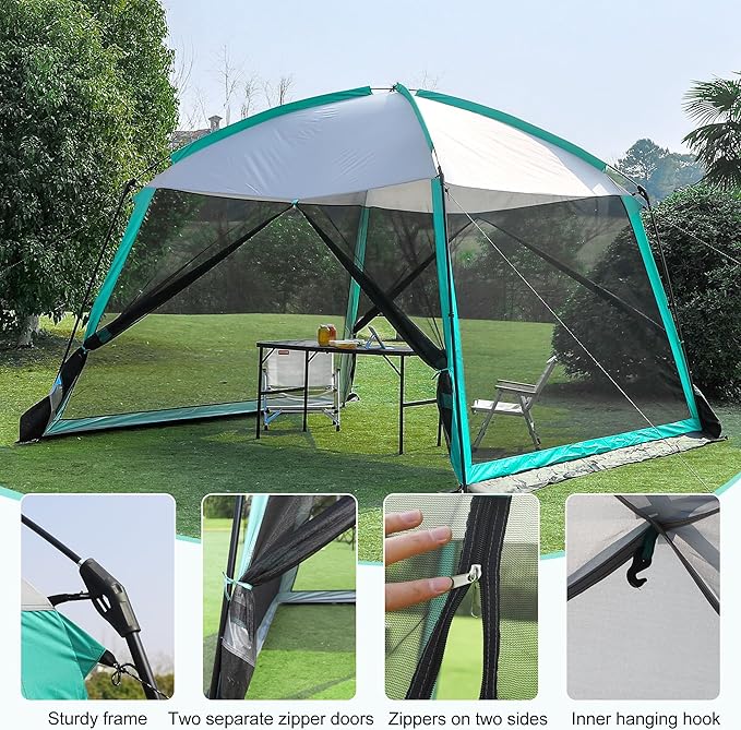 Screen House Room 11x11 Ft Mesh Net Tent Canopy Shelter Gazebo Easy Setup &amp Waterproof &amp Sunshade Suitable for Camping Trip Backyard Beach Picnic