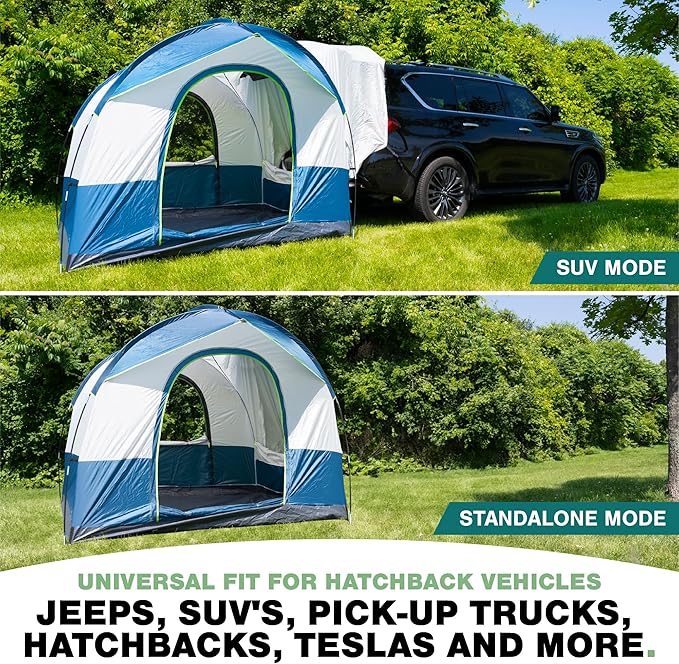 Universal SUV Camping Tent - Up to 8-Person Sleeping Capacity Includes Rainfly and Storage Bag - Car Tailgate Glamping Tent - 8'W x 8'L x 7.2'H Gray and Blue