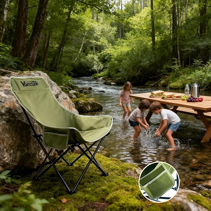 Outdoor Folding Chair Ultralight 4.4LBS Portable Camping Chair with Adjustable Gear Lever &amp Carry Bag 330LBS Heavy Duty Carbon Steel Chair for Camping Hiking Picnic Outdoor Activities