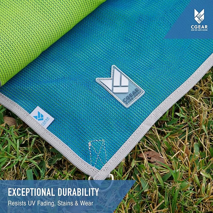 CGEAR RV Camping Mat Sand Free Outdoor Reversible Rug for Campsite Backyard Patio Deck and Beach (Blue/Green 8' x 14')