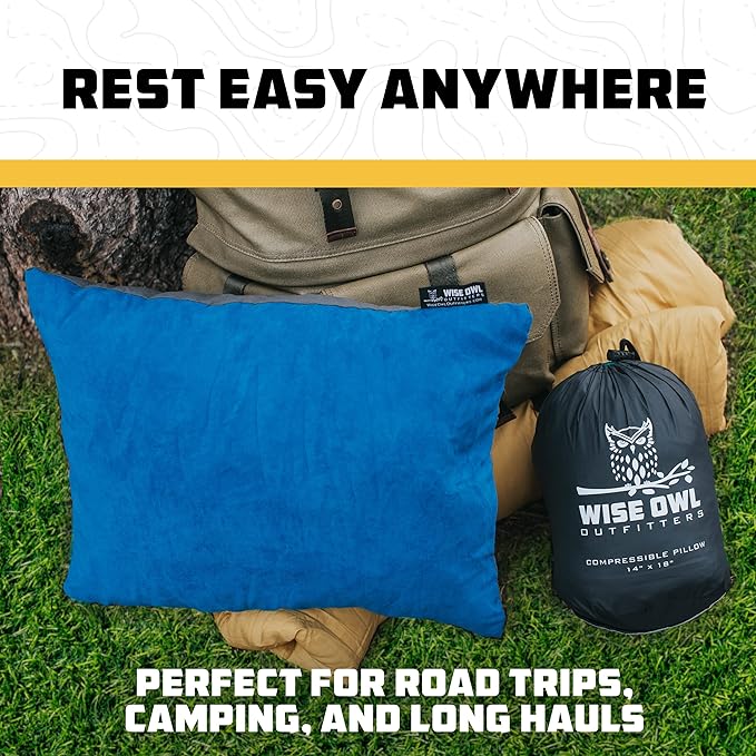 Wise Owl Outfitters Camping Pillow – Memory Foam Travel Pillow for Airplane Sleeping Hiking Backpacking &amp Outdoor Use - Small &amp Portable for Adults Car Camp &amp Tent