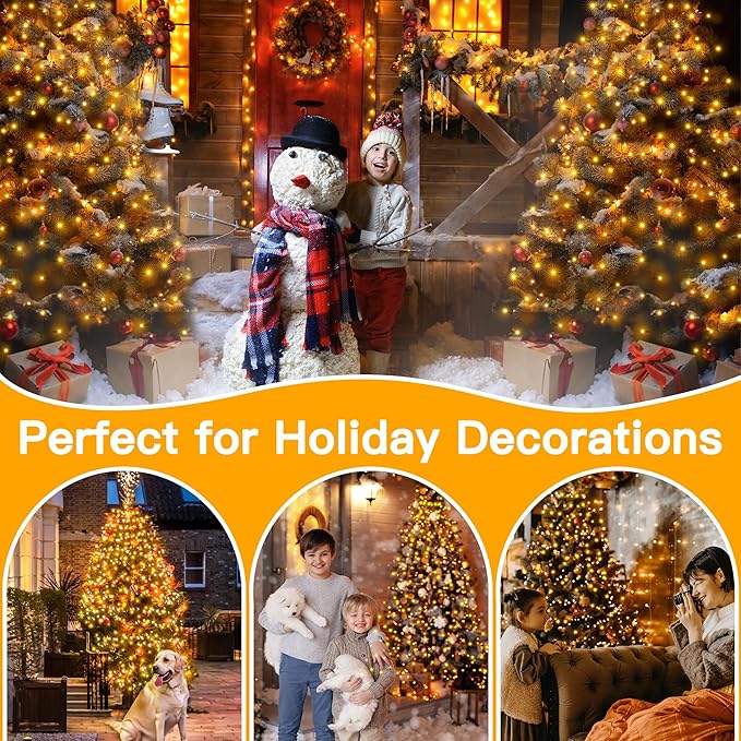 Ollny Christmas Tree Lights 8.2ft*16 Strings with Ring 8 Lighting Modes 3 Timers Dimmable Christmas Lights Indoor/Outdoor with Remote Waterproof for Xmas Decor (Warm White)