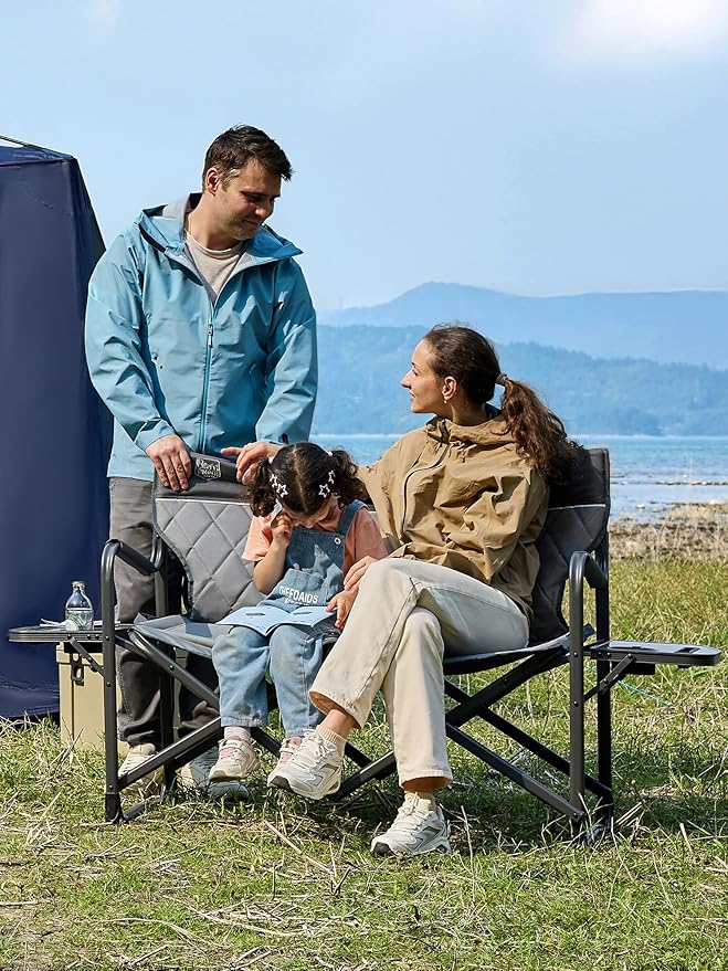 TIMBER RIDGE Double Camping Chair Portable Loveseat Heavy Duty Folding Camp Couch 2 Person Director Chairs with Cup Holder for Outdoor Lawn Tailgates Picnic Sports Soccer Games Supports 600 lbs Grey