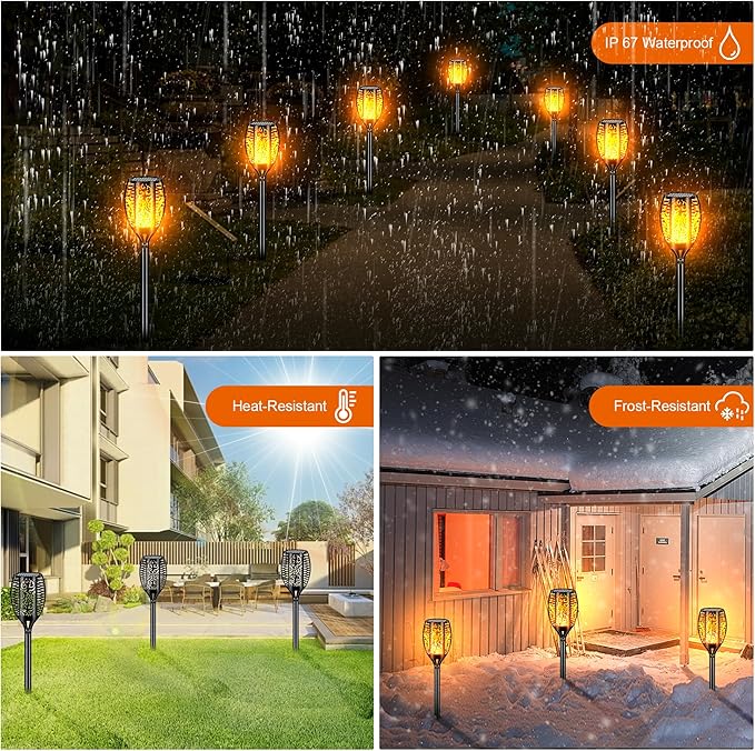 Upgraded Larger Solar Lights Outdoor Waterproof 96 LED 43 Outdoor Lights Solar Torch Light with Flickering Flame Led Lights for Garden Decor Patio Yard Pathway 4Pack
