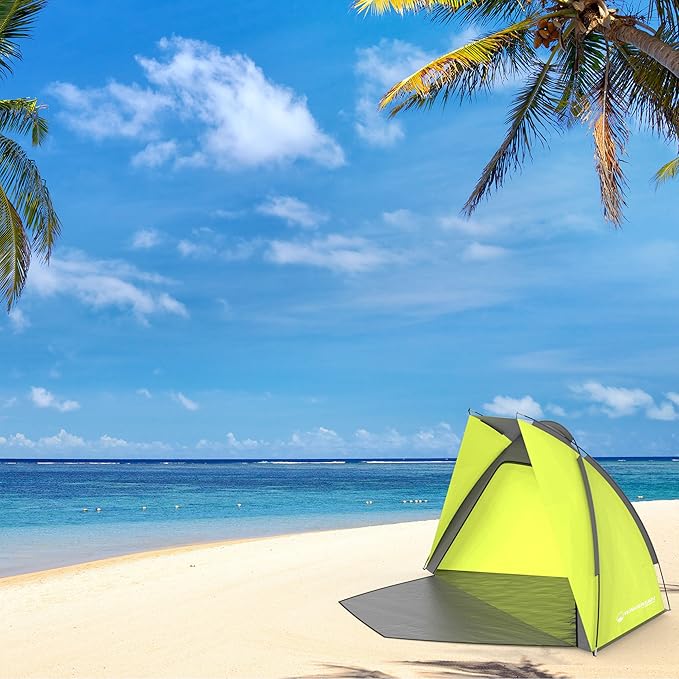 Beach Tent Sun Shelter for Shade with UV Protection Water and Wind Resistant Easy Set Up and Carry Bag by Wakeman Outdoors (Yellow)