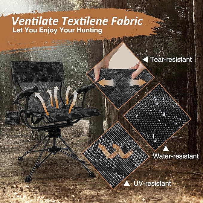 REDCAMP 360° Swivel Hunting Chairs for Ground Blinds Portable Folding Camping Chairs for Adults Hunting Seats with Hard Arms for Fishing Camping Black