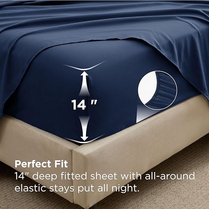 Bedsure 7 Pieces Queen Comforter Set Premium Series Hotel Luxury Soft Bed in a Bag Goose Down Alternative Safe for Sensitive Skin Bedding Comforter All Season Medium Warmth Navy Blue Queen Size