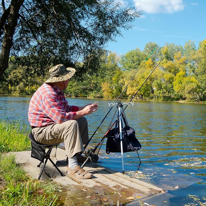 REDCAMP 2 Pack Folding Tripod Stools for Adults Lightweight Portable Camping Stools for Fishing Hunting Backpacking Traveling Black