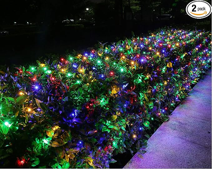 Joomer Christmas Net Lights - 2PACK12FT x 5FT 360 LED Plug-in Mesh Lights Waterproof with 8 Modes Timer Connectable for Bushes Trees Garden Outdoor Christmas Decor (Green Wire Multicolor)