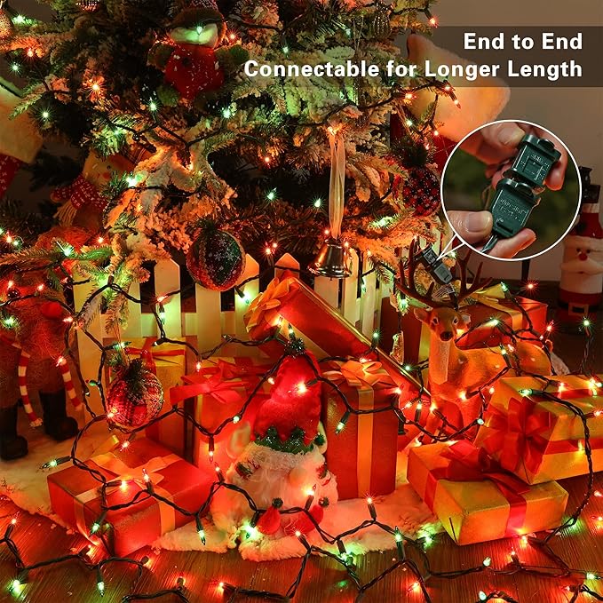 BrizLabs Red &amp Green Christmas Lights 300 Counts 69.6ft Mini String Lights Connectable UL Certified Incandescent Christmas String Lights Plug-in Tree Lights for Indoor Outdoor Xmas Home Decor