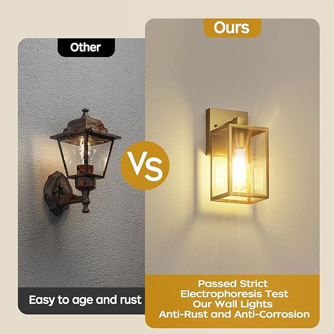 WIHTU Gold Outdoor Exterior Light Fixture for House LED Front Porch Lights for House Waterproof Wall Sconce Lantern Lamp Outside Coach Lights for Patio Garage Doorway Entryway