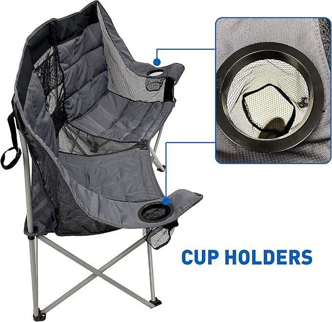 EasyGo Product Camping Chair - Double Love Seat Heavy Duty Oversized - Folds Easily and is Padded Black Grey