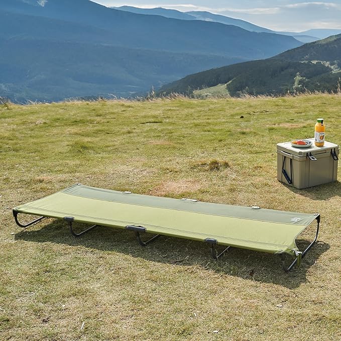 TIMBER RIDGE 20-Second Quick Set-Up Camping Cot Lightweight Aluminum Folding Cot Low Profile with Zipper Closure Portable Carry Bag for Camping Travel and Outdoors Support up to 225lbs Green