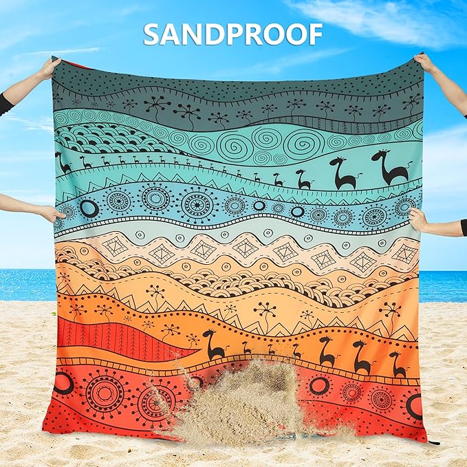 Beach Blanket Waterproof Sandproof Extra Large Beach Mat 79 X 83/120x108for 1-8 Adults Quick Drying Durable Outdoor Picnic Mat for Beach Travel Camping Hiking