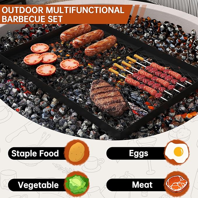 ABSCONDO Height-Adjustable Campfire Grill grate Swivel Fire Pit Grilling Grate Heavy Duty Portable Over Fire Cooking Grate with Handbag for Outdoor Camping Hiking Backpacking and Family Gatherings