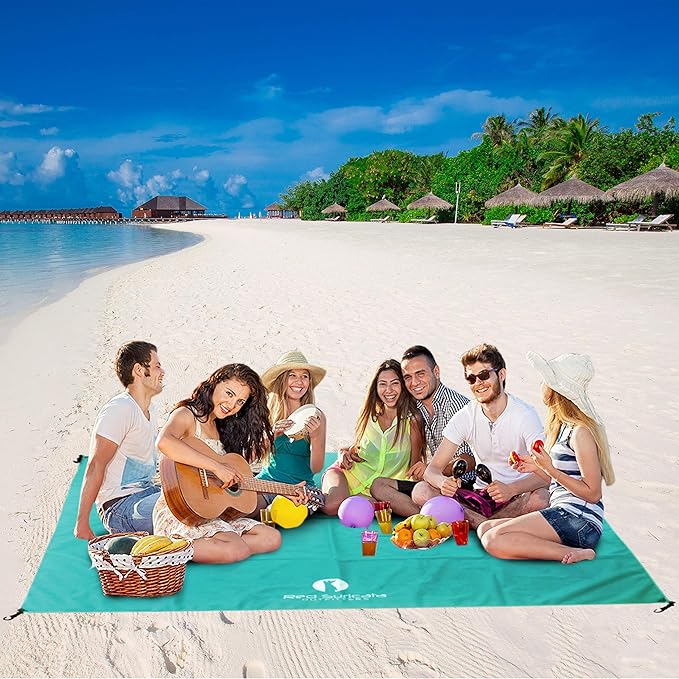 Red Suricata Sand Free Beach Mat – Large Sandproof Beach Blanket Sandless Waterproof – Fits and Matches Beach Canopy - Oversized Sand Proof Beach Mats for Outdoor Picnic Camping (Large Turquoise)