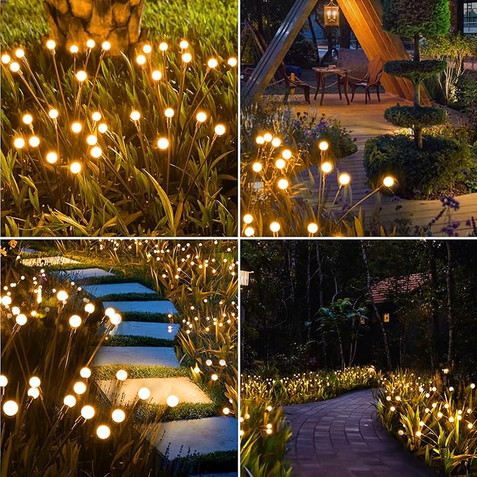 BrizLabs Solar Garden Lights 4 Pack 32 LED Solar Powered Firefly Lights 2 Modes Swaying Light Waterproof Globe Pathway Outdoor Lighting for Yard Pathway Walkway Patio Decor Warm White